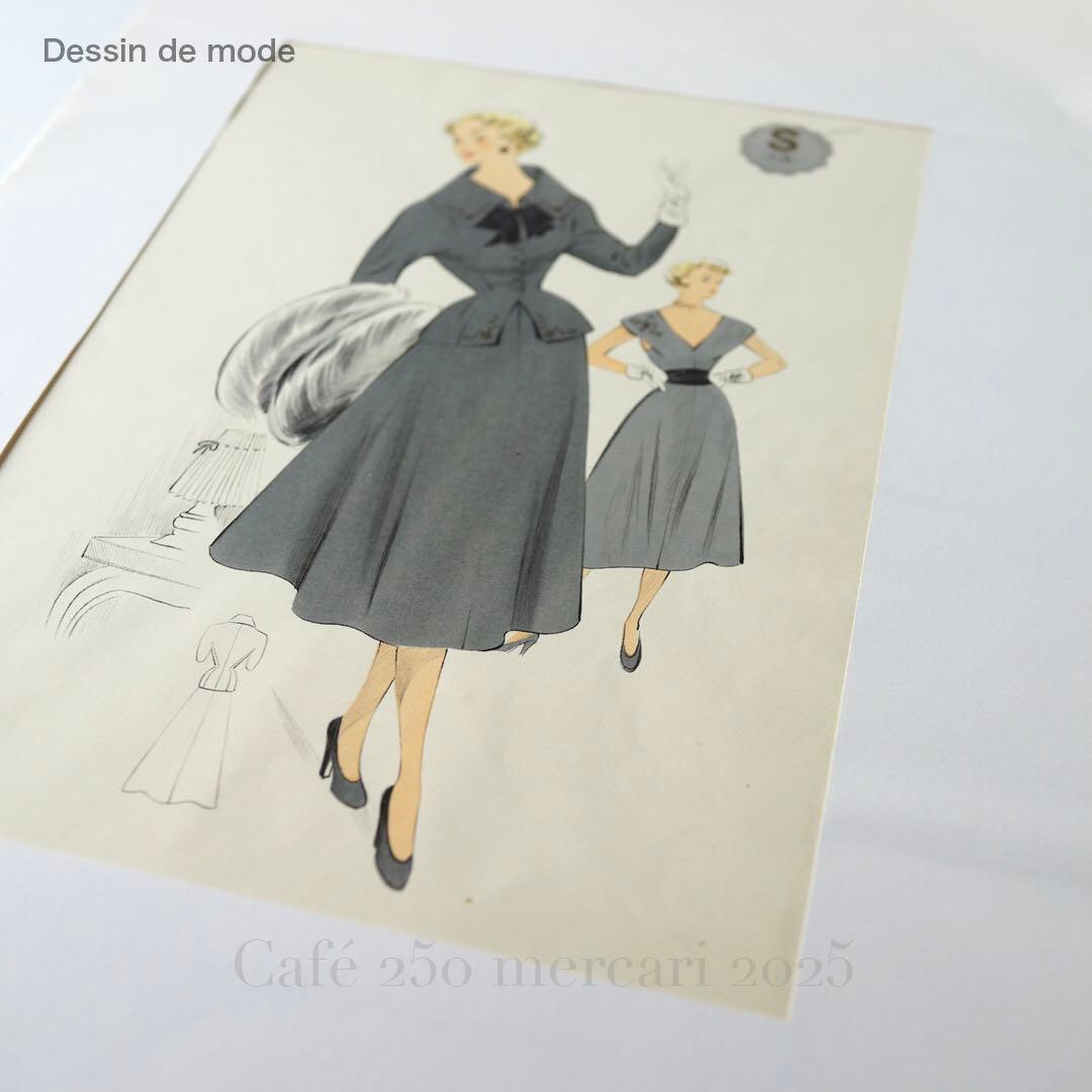 ビンテージ ファッションスタイル画　Dessin de mode