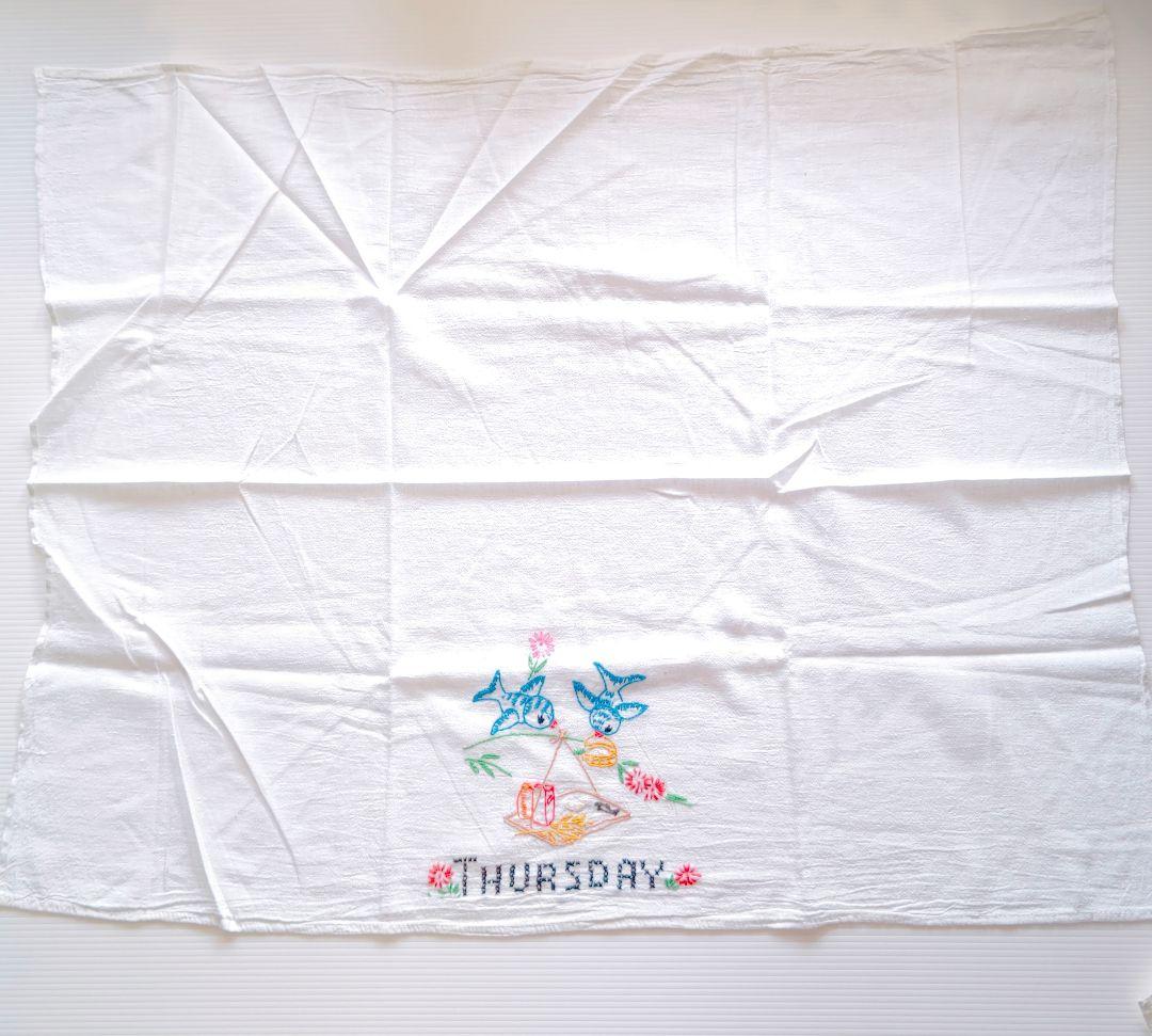 ビンテージ ウィークリークロス ブルーバード リネン 刺繍