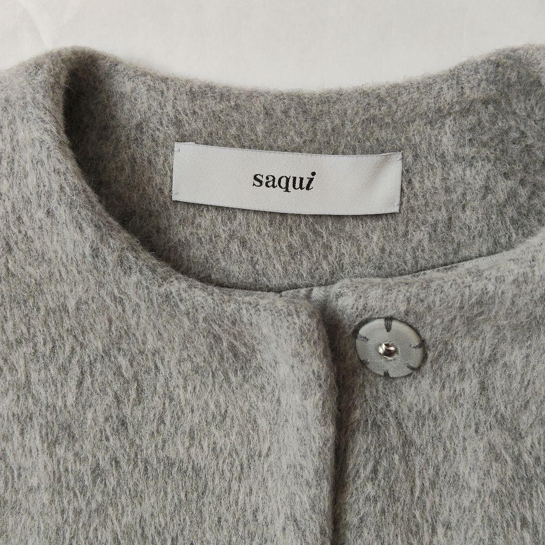 saqui グレー ノーカラーコート