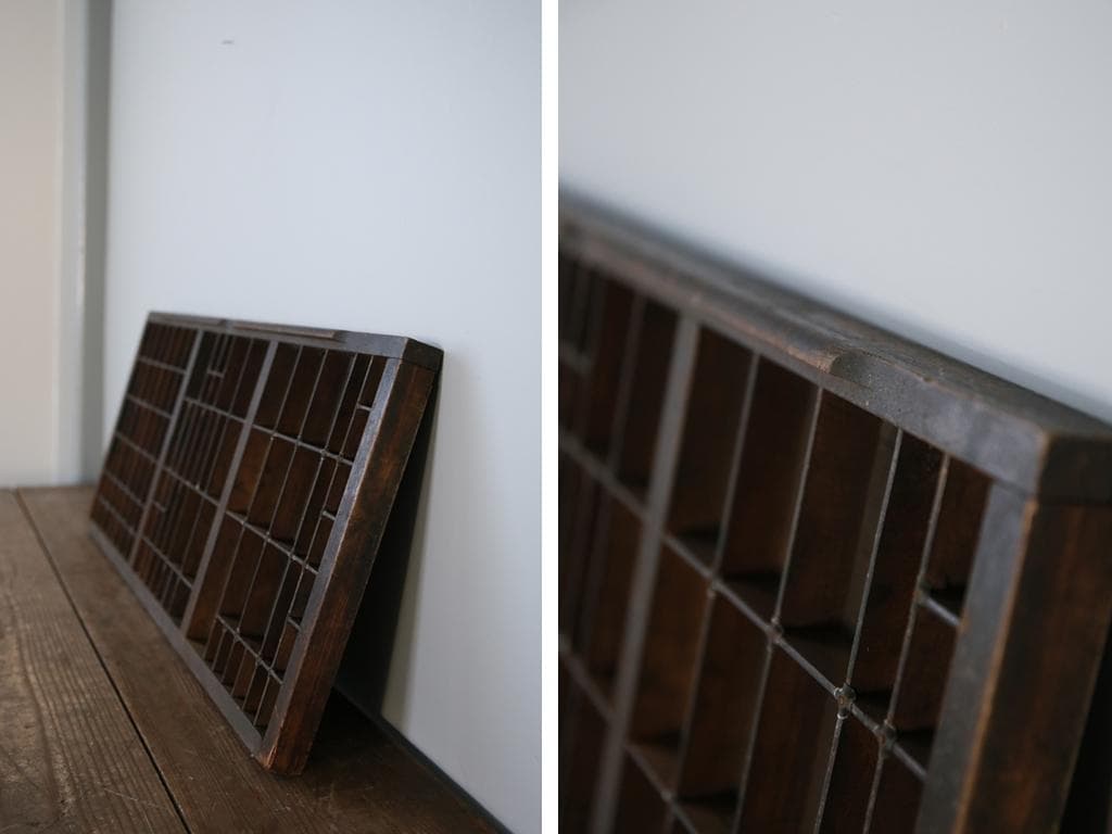 英国アンティーク木製プリンタトレイ/飾り棚/枡ケース/小物入れ(92-46-1)