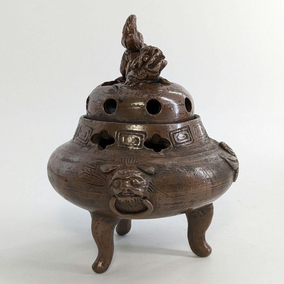 窯元松園 備前焼 獅子摘み三足香炉 共箱共布栞 香道具 茶道具 アロマグッズ