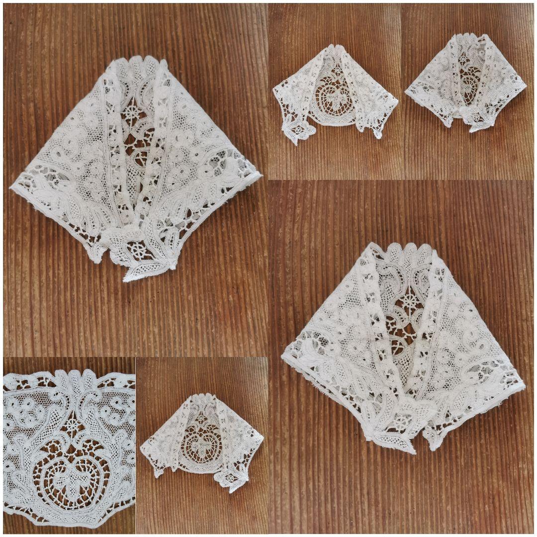 アンティークイタリア カントゥー＆ミラネーゼミックスボビンレース 付け襟クロス