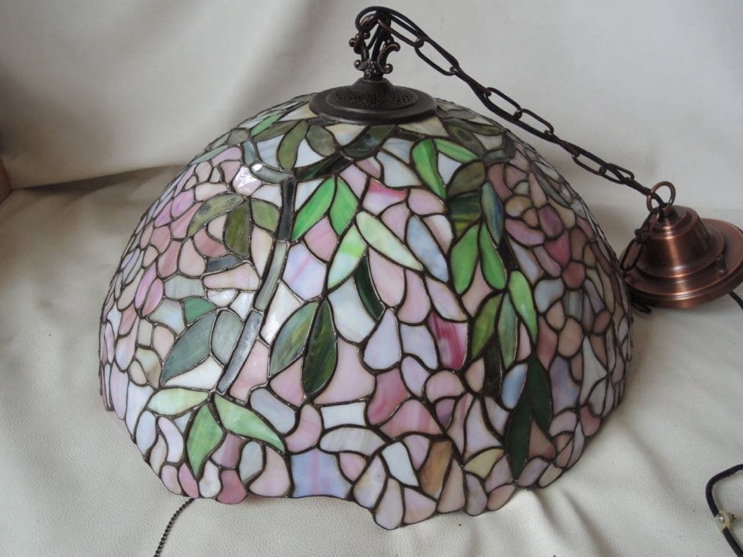 ステンドグラス ペンダントライト ピンク系 草花 サクラ模様 特大サイズ53cm