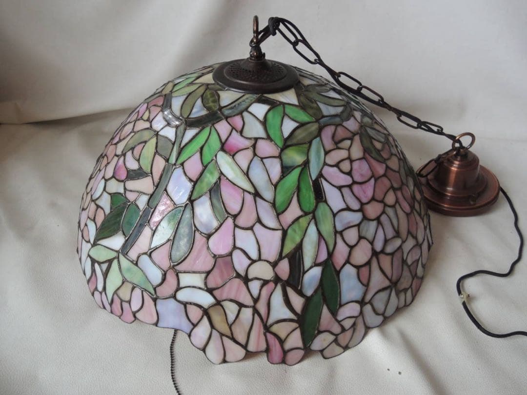 ステンドグラス ペンダントライト ピンク系 草花 サクラ模様 特大サイズ53cm