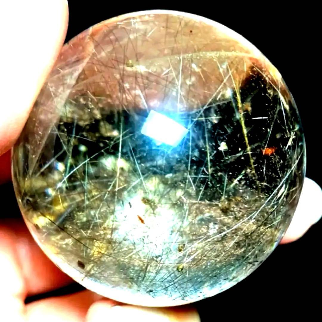 46mm ゴールドルチルクォーツ　丸玉　スフィア　金針水晶