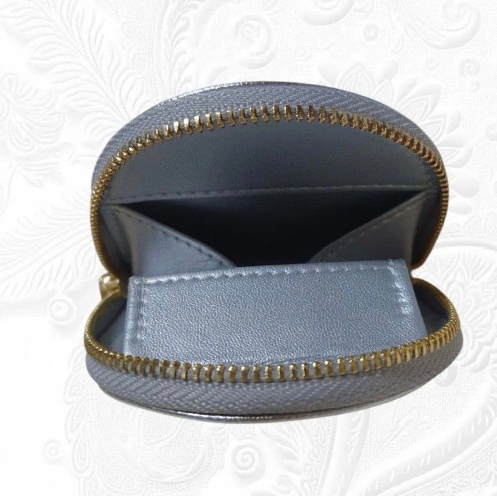 皇居 限定 馬蹄型 小銭入 銀色 本革 財布 レザー ケース シルバー