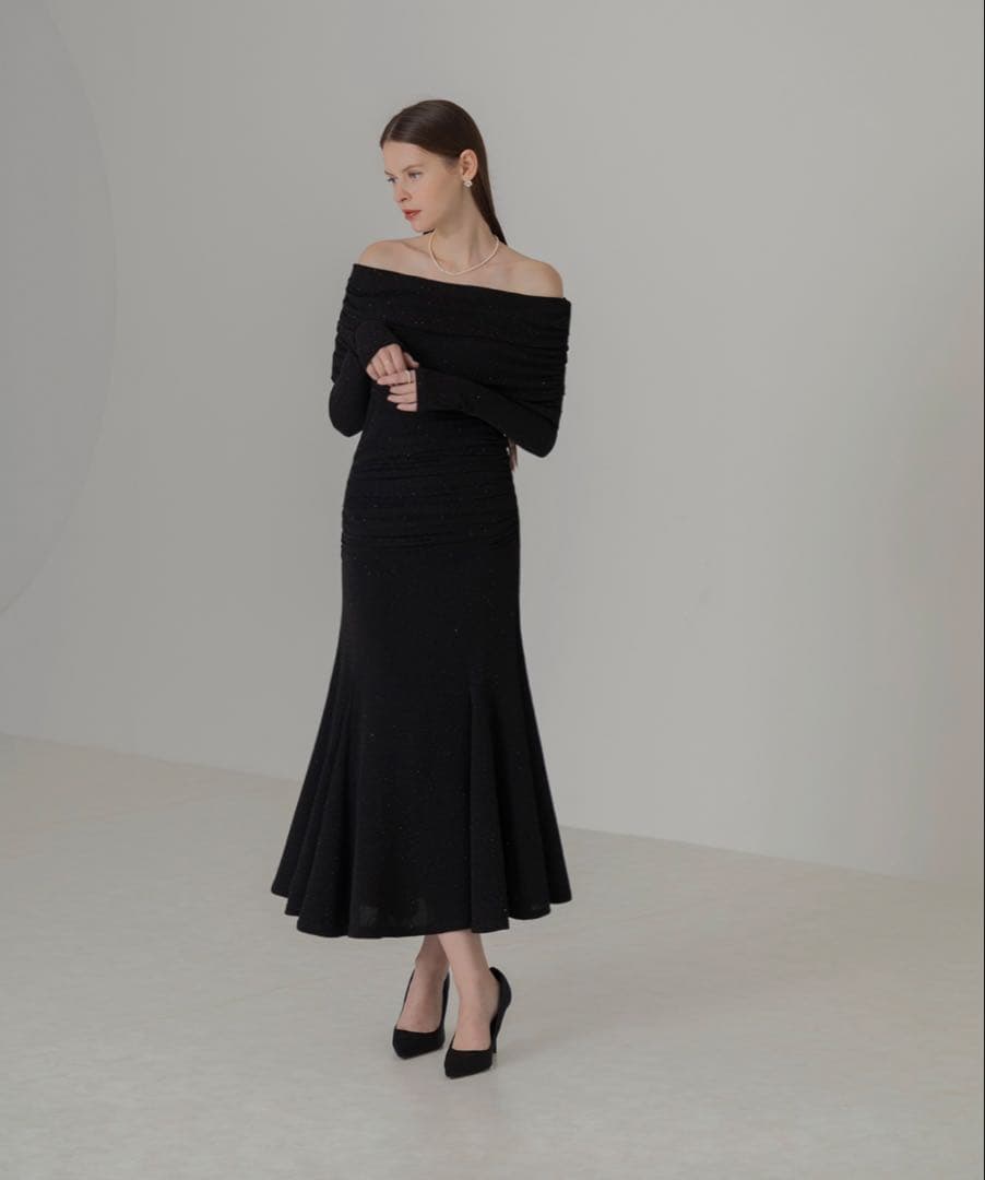 Lejaストーンオフショルダーアームカバー付き2WAYマーメイドワンピースドレス