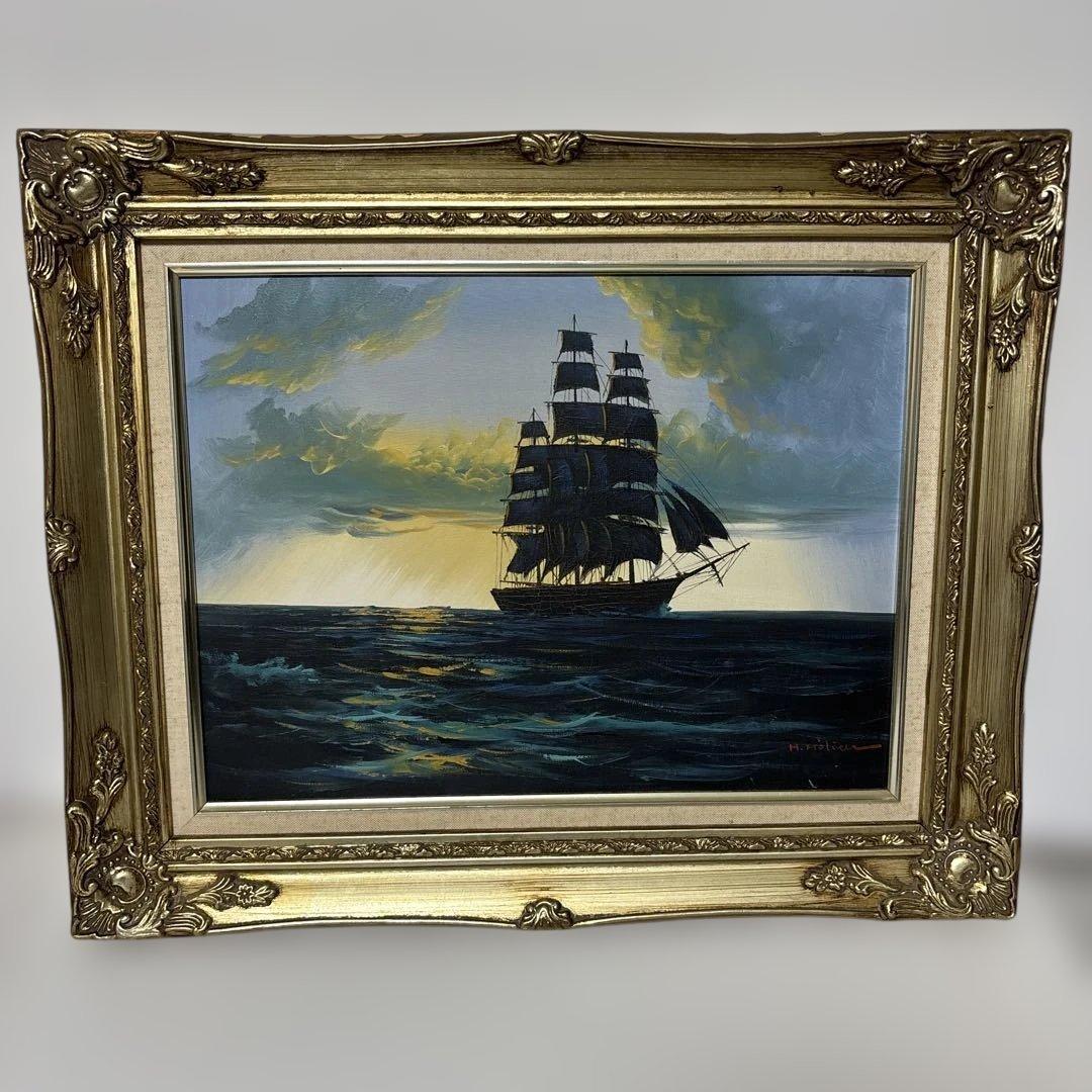 [￼作者不詳] 油彩画 船の風景