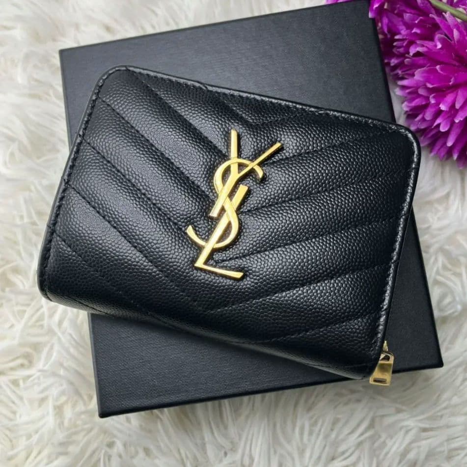 【極美品】サンローラン 財布 YSL キャビアスキン ブラック コンパクト