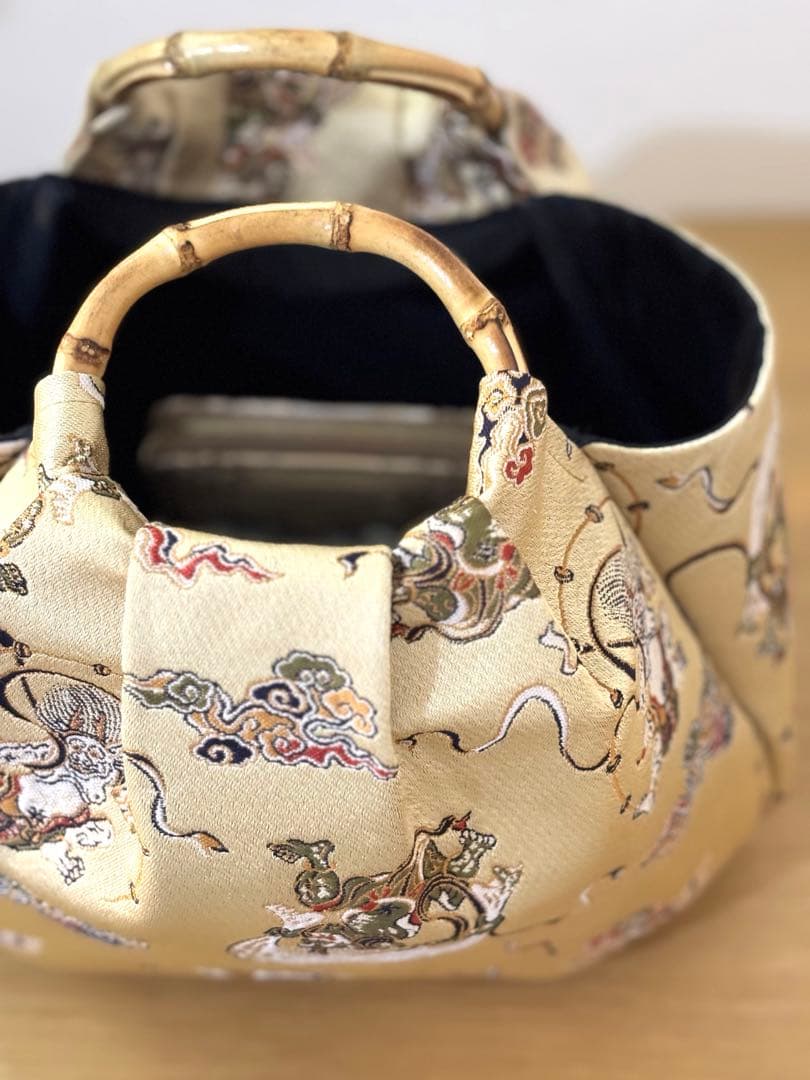 和装バック　着物バック　金蘭生地・風神雷神（ゴールド）卒業入学結婚七五三お宮参り