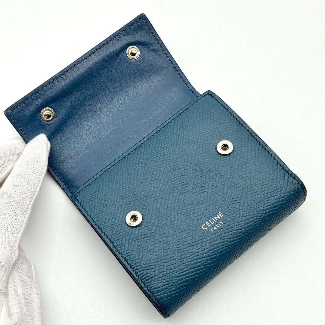 CELINE セリーヌ レザー スモールウォレット 三つ折り財布　ブルー系