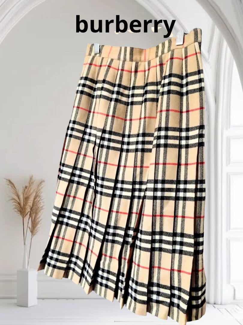 ま*み様 【極美品】バーバリー ノバチェック プリーツスカート ウール 希少 定