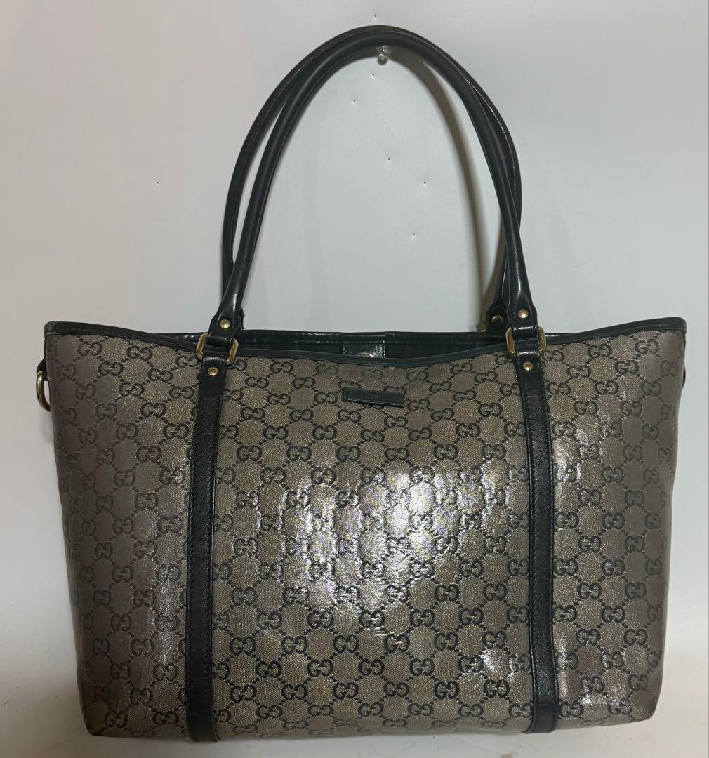 GUCCI トートバッグ　GG柄　クリスタル　レザー　ネイビー