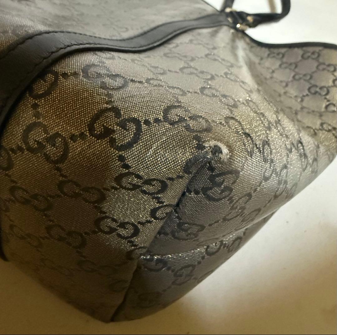 GUCCI トートバッグ　GG柄　クリスタル　レザー　ネイビー