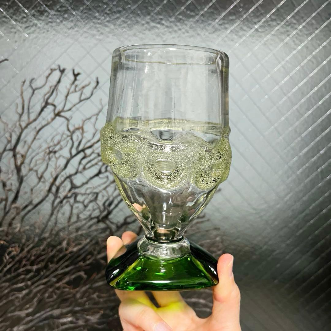 骨董　琉球ガラス　沖縄ガラス　現代の名工　稲嶺盛吉　希少　脚付　ゴブレット１客