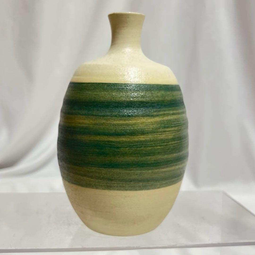 三代 井上良斎 神奈川焼 隅田窯 陶印 共箱有 刷毛目 花瓶 14.5cm