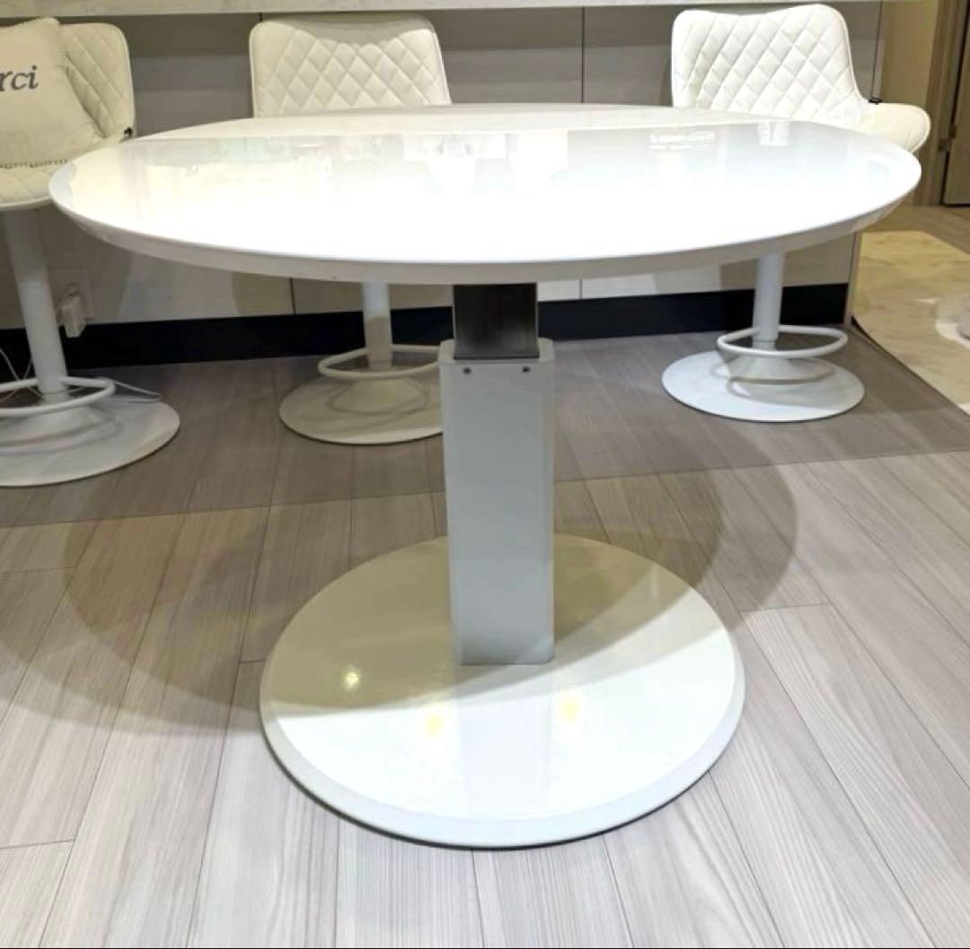 週末お値下げ⭐︎ディノス⭐︎カフェスタイルダイニング 丸形昇降テーブル90cm 白