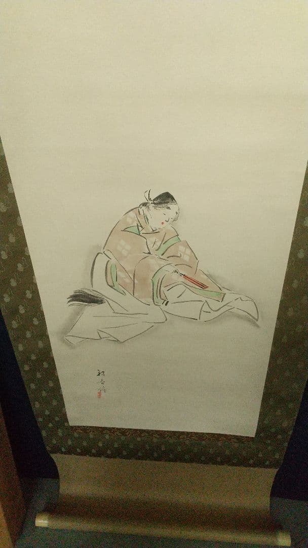 小堀鞆音   やまと絵 紙本肉筆掛軸 人物