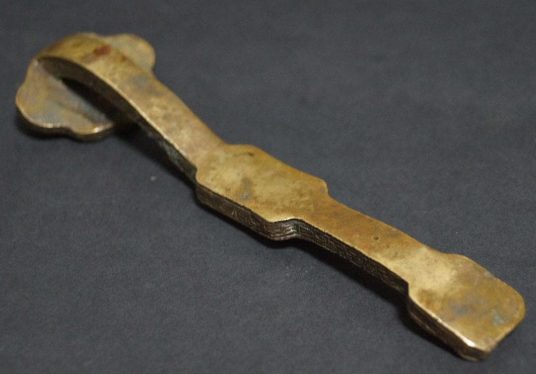 清 銅製如意 金工細工『双龍祥瑞文』筆置き 書斎置き 書道具★時代物