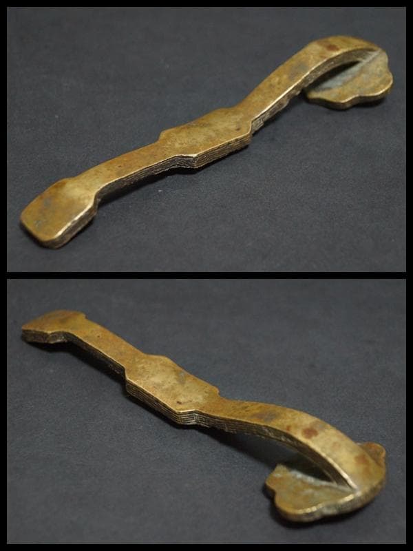 清 銅製如意 金工細工『双龍祥瑞文』筆置き 書斎置き 書道具★時代物