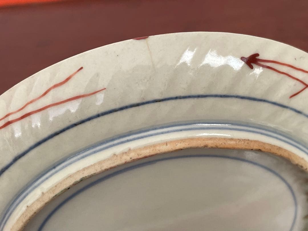 #3 骨董　アンティーク　色絵古九谷　撫子　蝶々図　丸皿　五寸皿　角福　古九谷