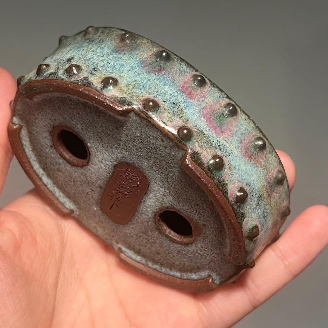 767.暁雲 鼓釘楕円 盆栽鉢 植木鉢 9.4*6.6*3.2cm