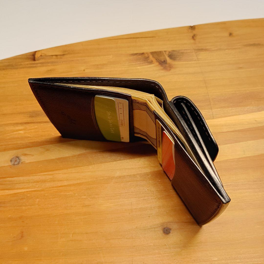 本革 二つ折り 財布 ヌメ革 シボ革 ハンドメイド ミニウォレット genkoh