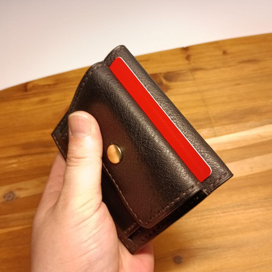 本革 二つ折り 財布 ヌメ革 シボ革 ハンドメイド ミニウォレット genkoh