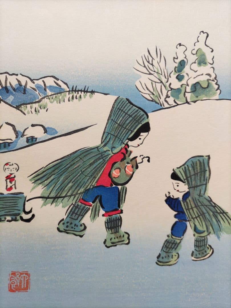 谷内六郎の四季版画 大日本絵画巧芸美術株式会社 大判の木版画４枚 専用額付き