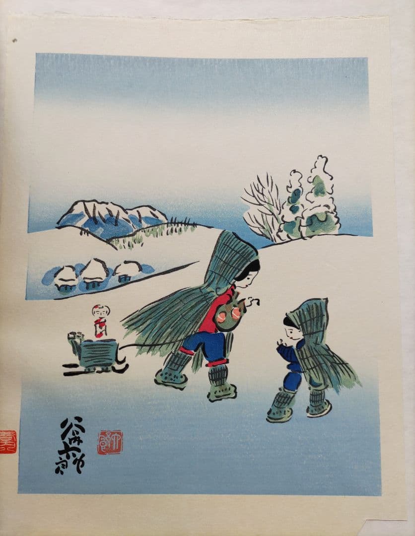 谷内六郎の四季版画 大日本絵画巧芸美術株式会社 大判の木版画４枚 専用額付き