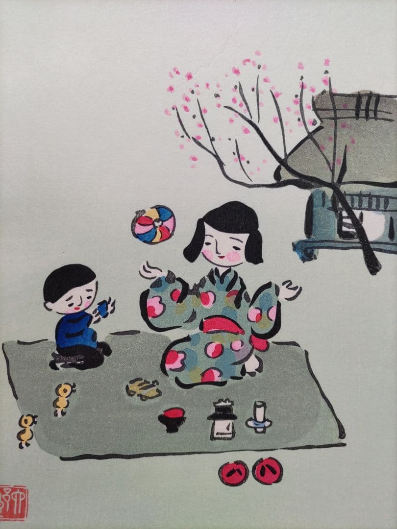 谷内六郎の四季版画 大日本絵画巧芸美術株式会社 大判の木版画４枚 専用額付き