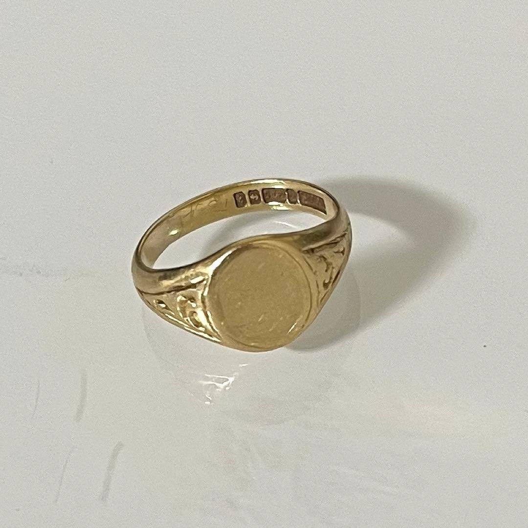 古着 ユーロ ヴィンテージ 9K シグネット リング 18K カレッジリング