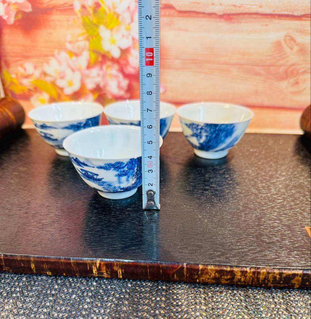 平安春峰 山水 赤壁賦 名工 茶碗 急須 茶道具 骨董品 染付