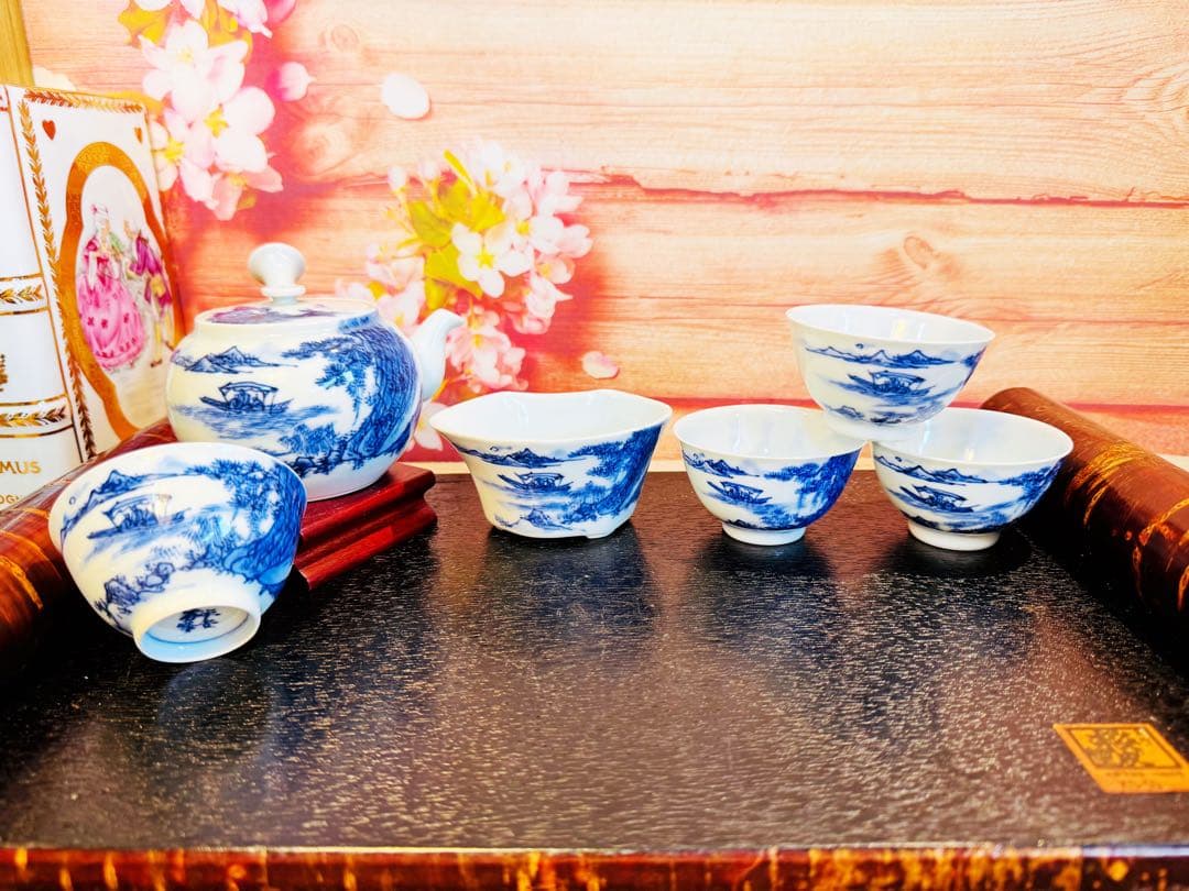 平安春峰 山水 赤壁賦 名工 茶碗 急須 茶道具 骨董品 染付