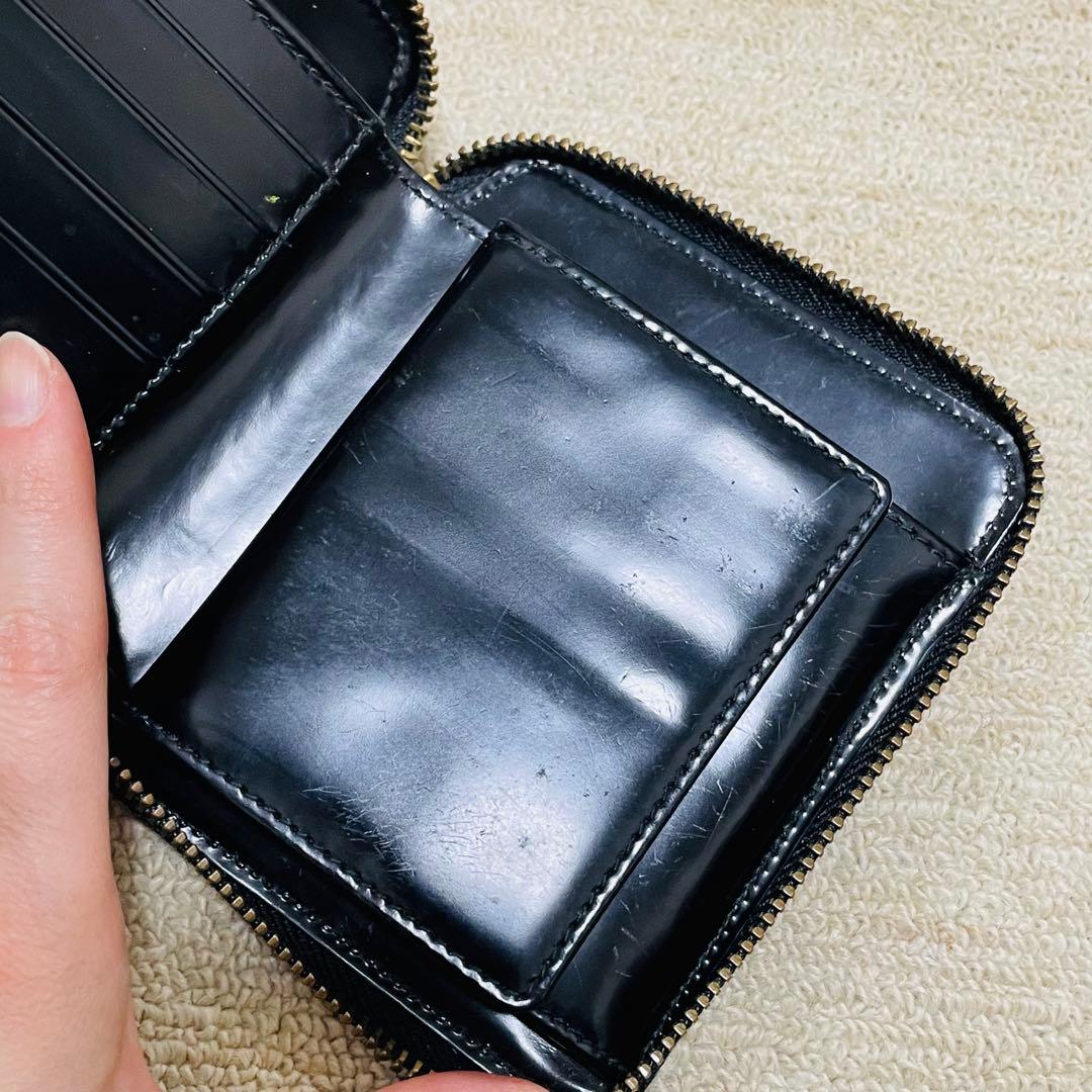 コムデギャルソン 二つ折り財布 ラウンドファスナー ドット ブラック