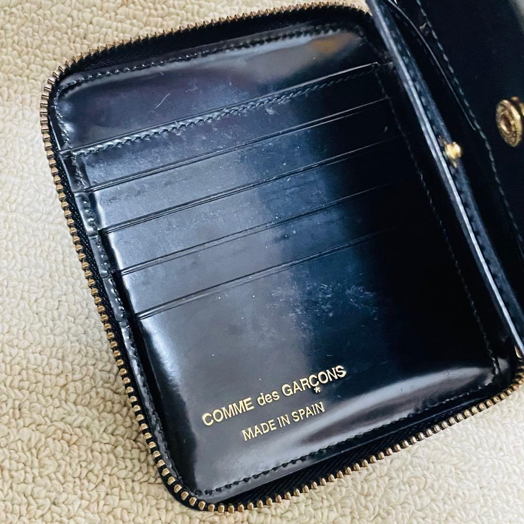 コムデギャルソン 二つ折り財布 ラウンドファスナー ドット ブラック