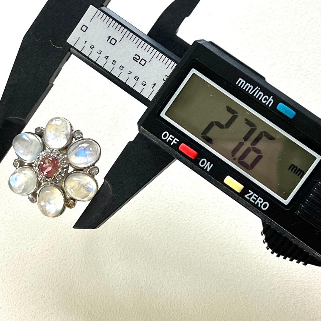 ブルームーンストーン&ピンクトルマリン&CZ 花型 リング 925刻印