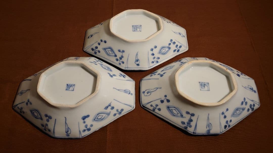 古伊万里　伊万里　江戸期　染付　古染付　蔵出し　アンティーク伊万里　葉皿　3客