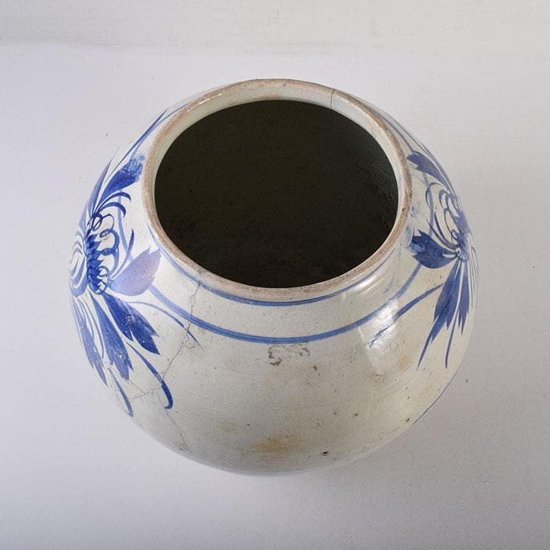 朝鮮美術　李朝　高麗白磁　染付　花文　壺　C　R8023C