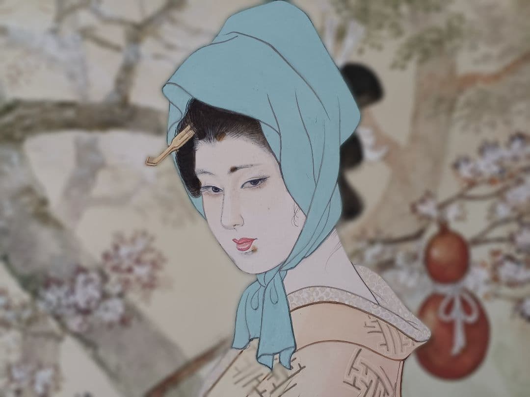 ◆　柳川新太郎 　「美人」 日本画　F10号　二科展 　名古屋　◆