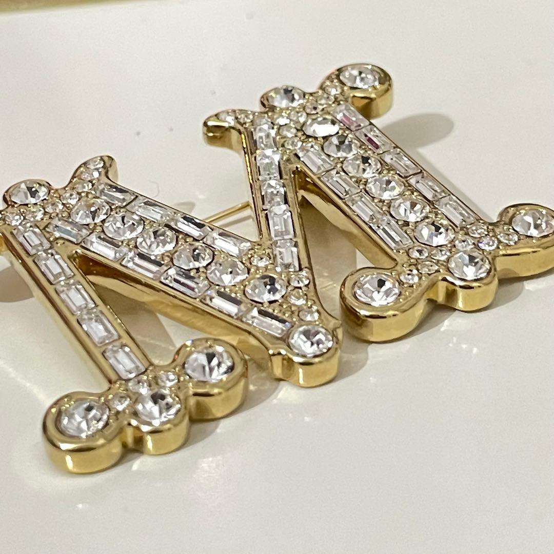 Max mara 訳あり③ 定番 クリスタル x ゴールド　ブローチ