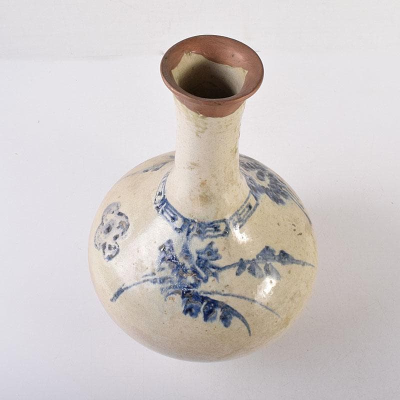 朝鮮美術　李朝　高麗白磁　染付花文　鶴首瓶　V　R8025C
