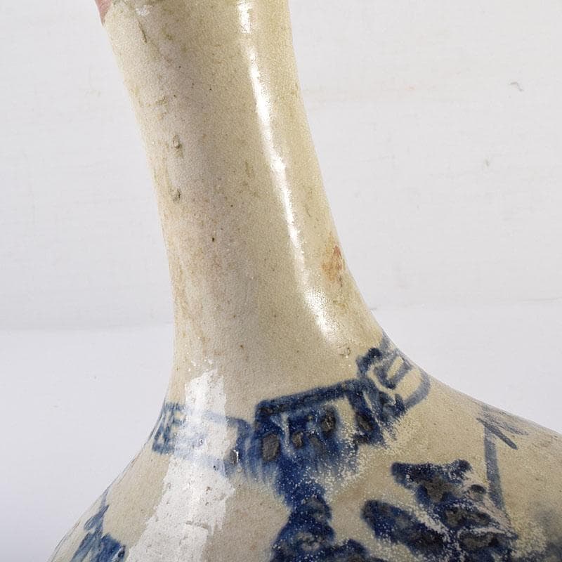 朝鮮美術　李朝　高麗白磁　染付花文　鶴首瓶　V　R8025C