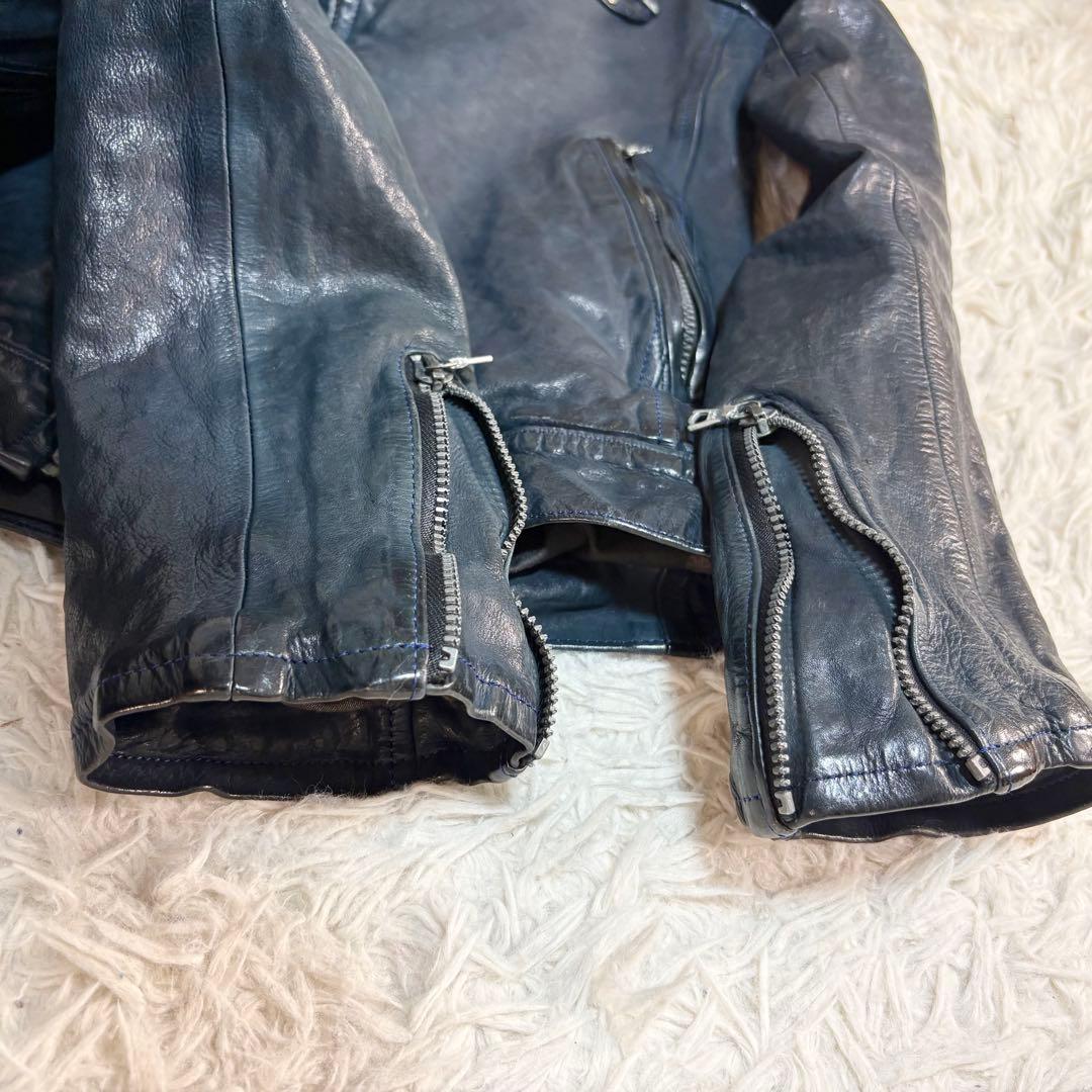 希少 バックラッシュ ドイツカーフ シングルライダースジャケット　ネイビー