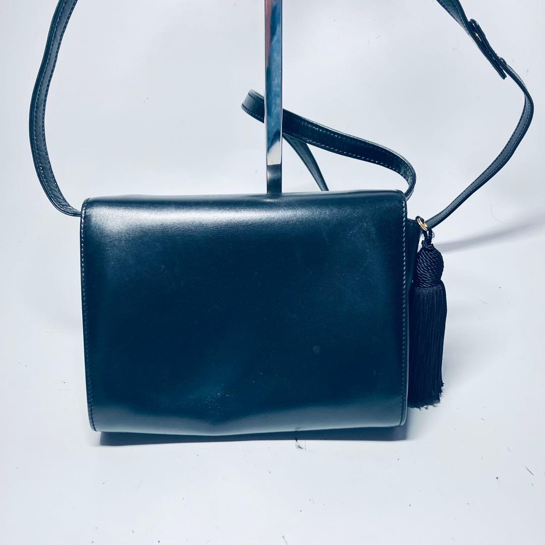 希少Gucci レザーショルダーバッグ ブラック オールドグッチ レアフォーマル