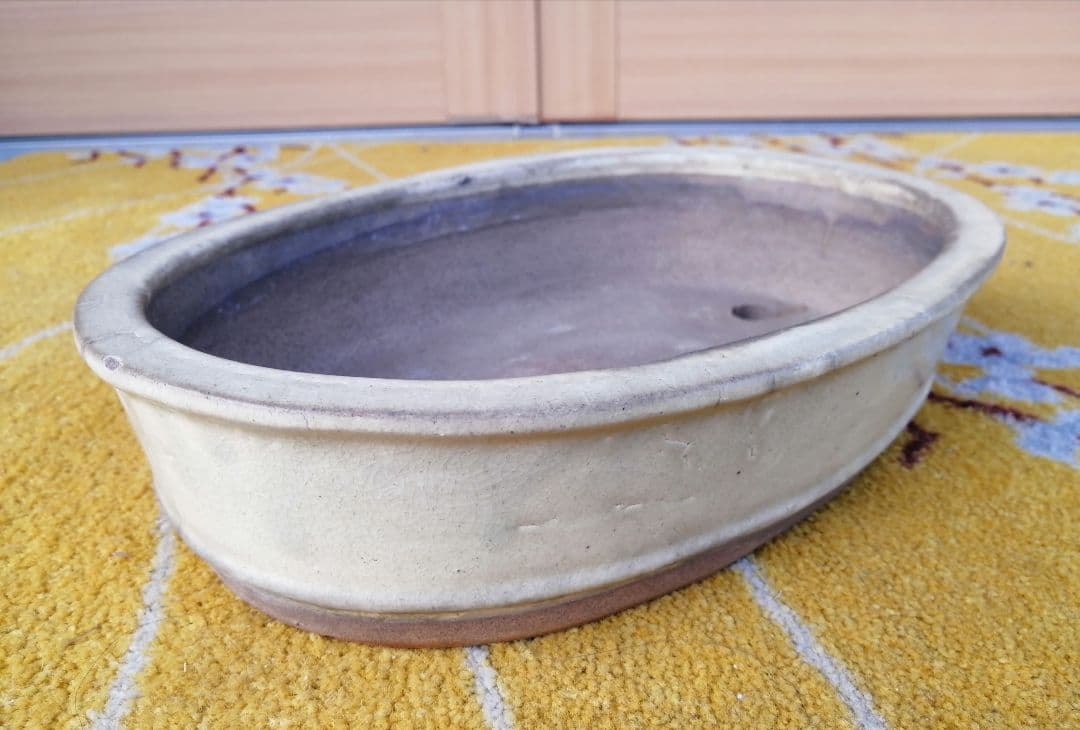 時代　紅端焼　楕円形　盆栽鉢　希少品