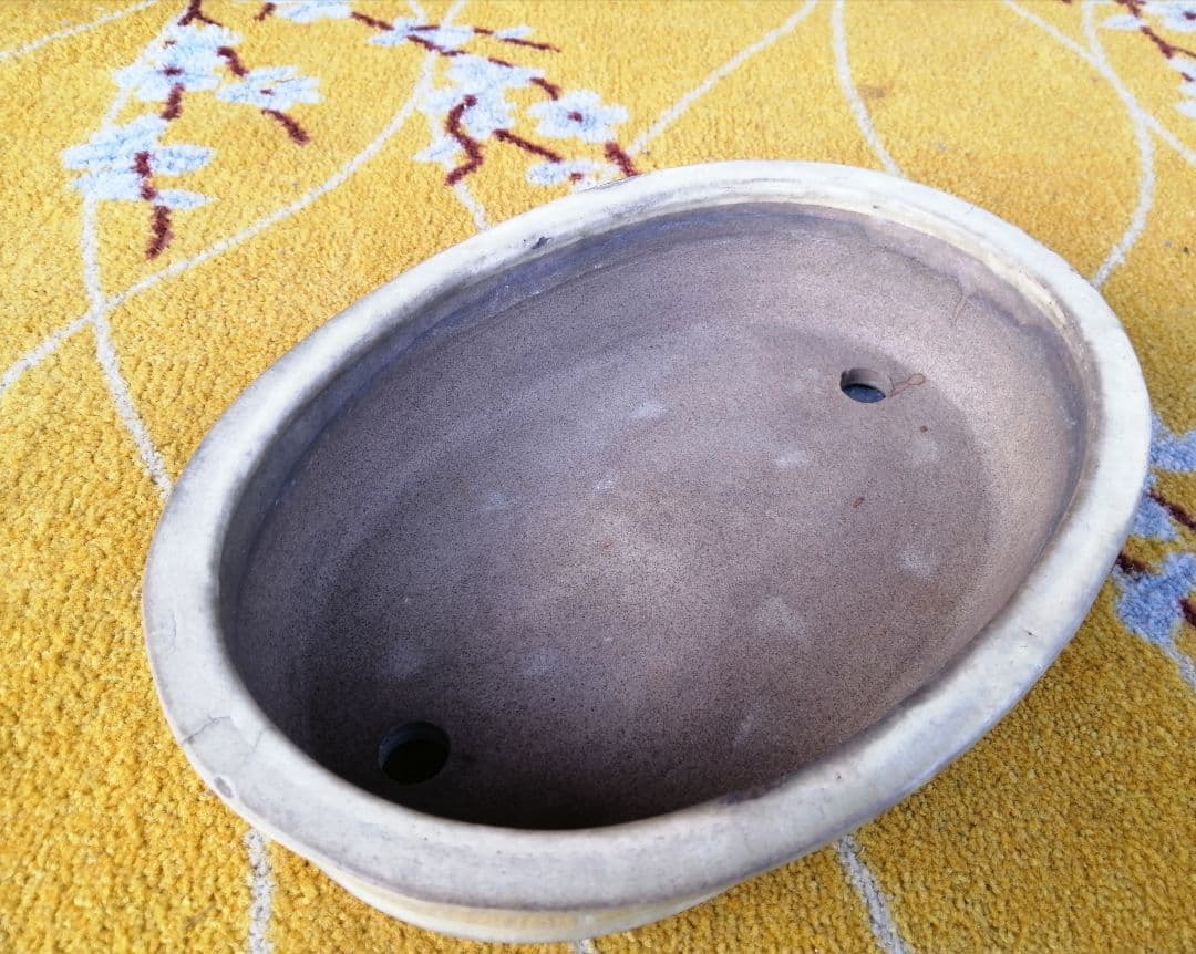 時代　紅端焼　楕円形　盆栽鉢　希少品