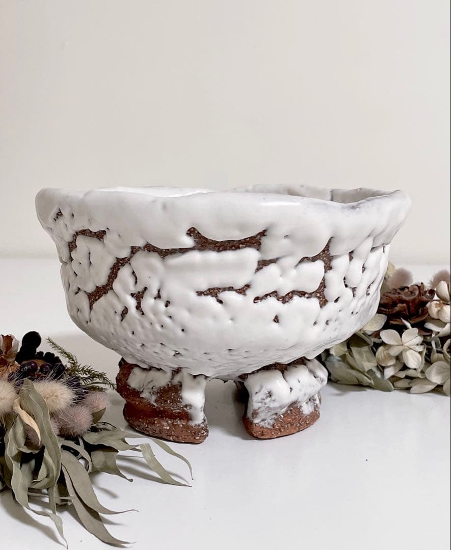 萩焼　山根清玩　鬼萩　割高台　新品　光彩庵　抹茶碗　陶器　茶器　茶道