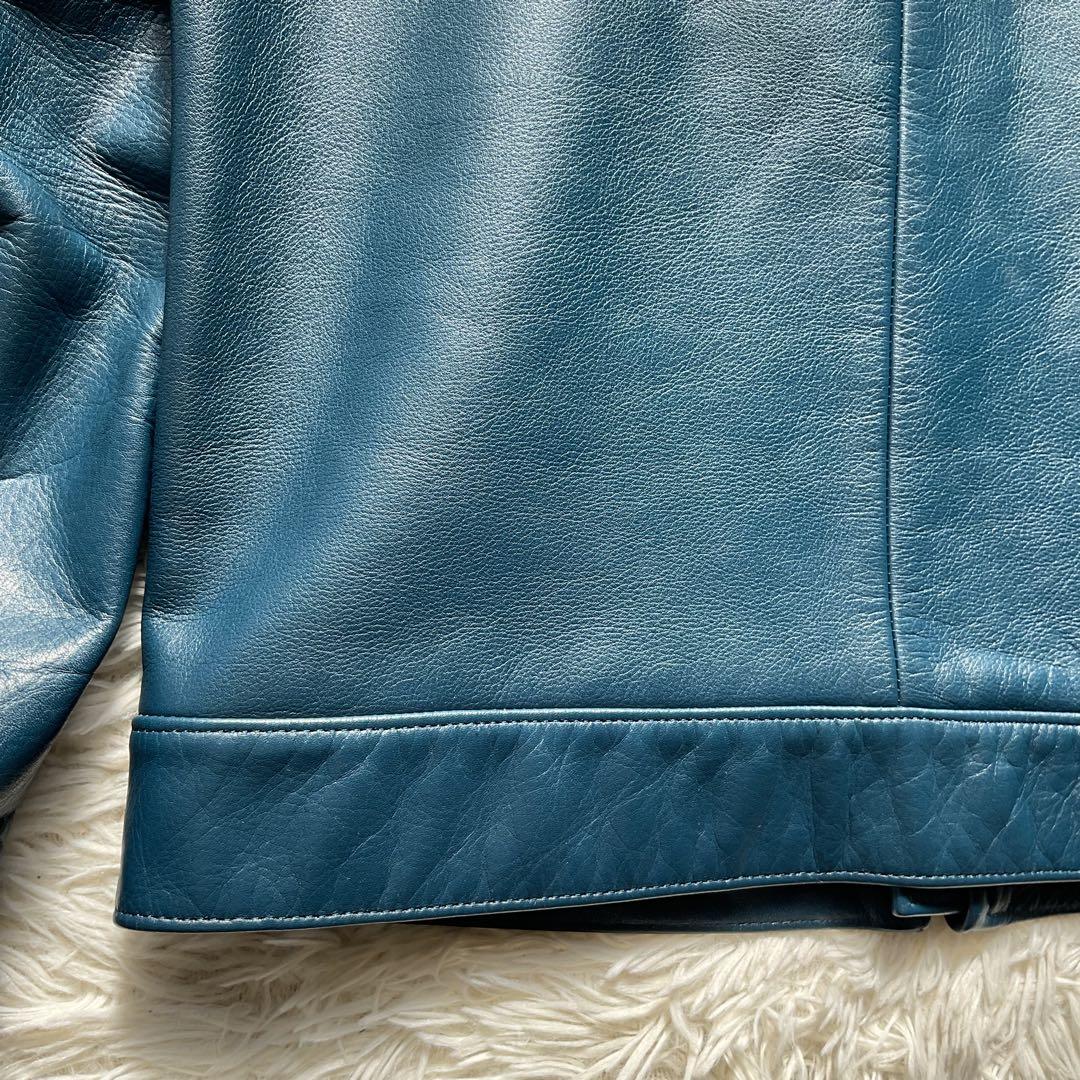 未使用級✨ワコマリア　レザージャケット　シングルライダース　ブルー　水玉柄　M