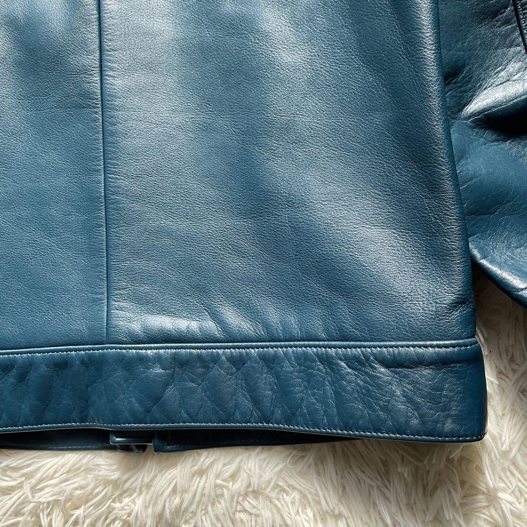 未使用級✨ワコマリア　レザージャケット　シングルライダース　ブルー　水玉柄　M